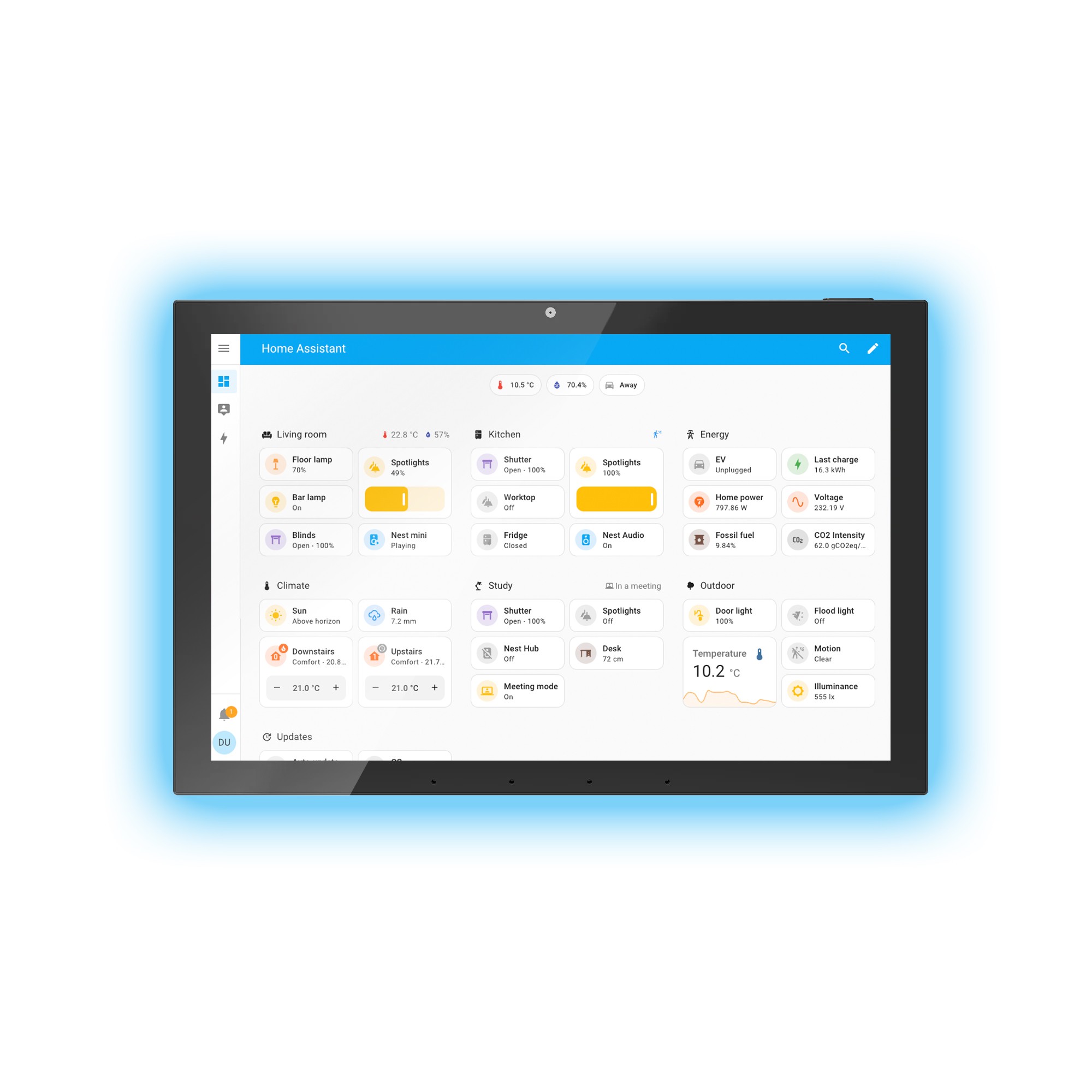 Vista frontal del HOMIQ Smart Home Panel 10.1